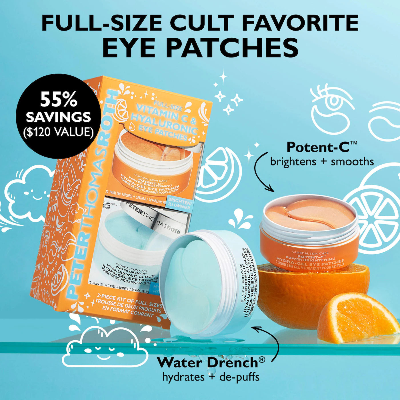 Full-Size Vitamin C & Hyaluronic Acid Eye Patches 2-Piece Gift Set